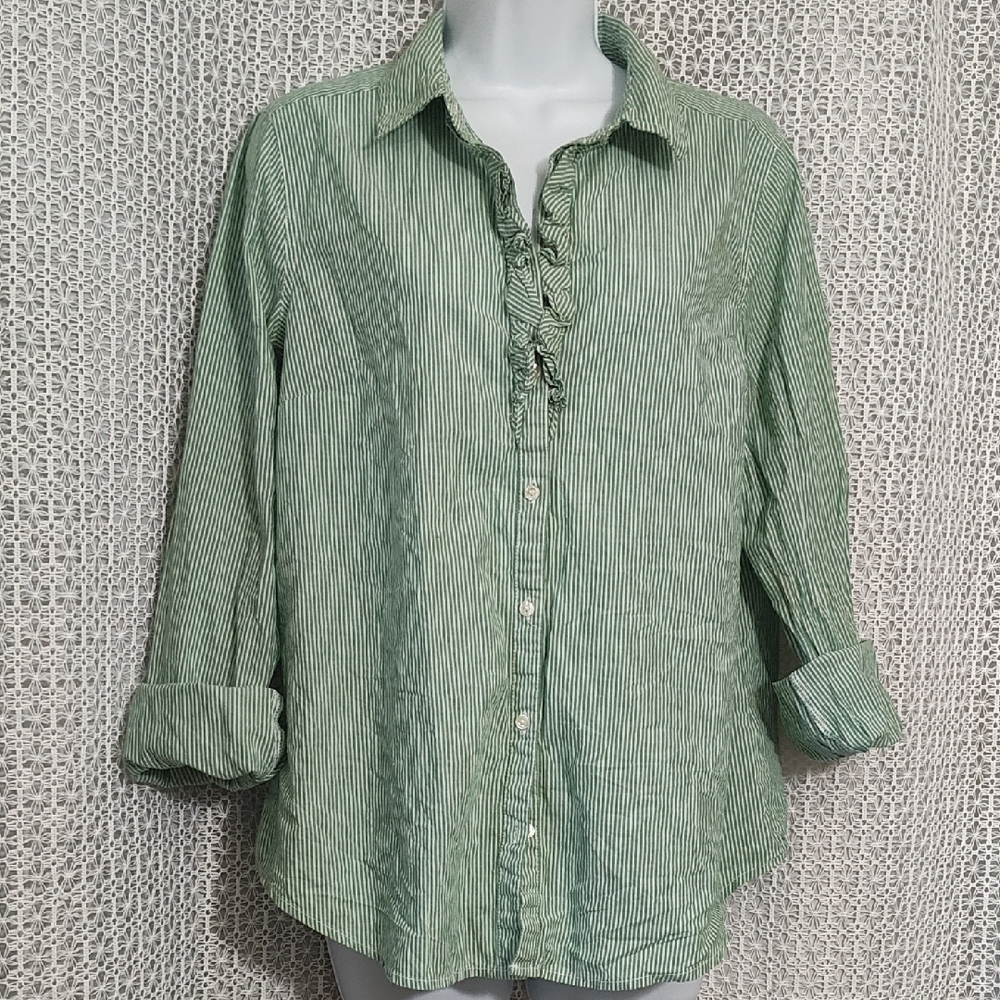 Old Navy Green Striped Button Down Shirt